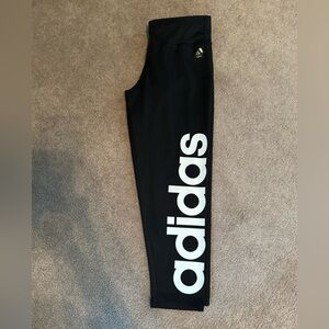 adidas Black cropped Leggings with White Vertical Logo